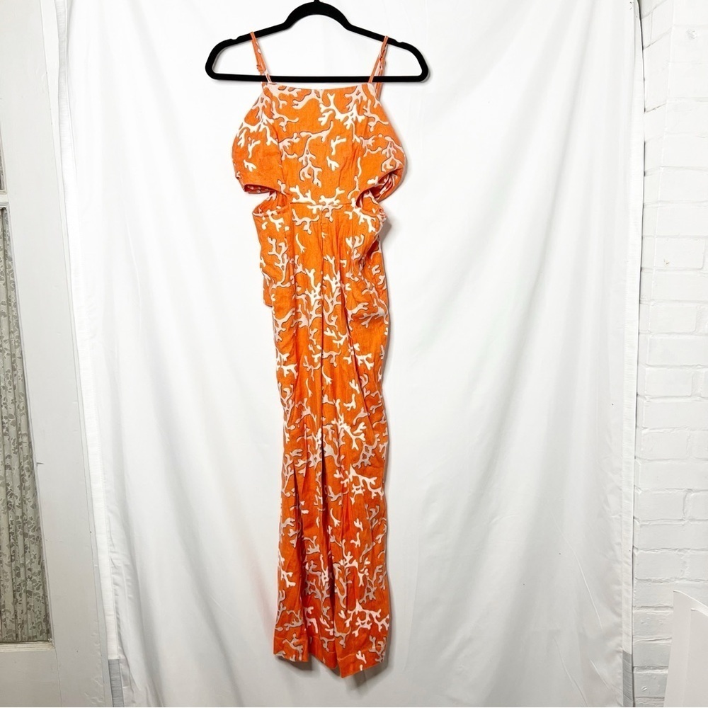 Maeve Anthropologie Orange and White Coral Patterned Jumpsuit Size 4 - Picture 6 of 11